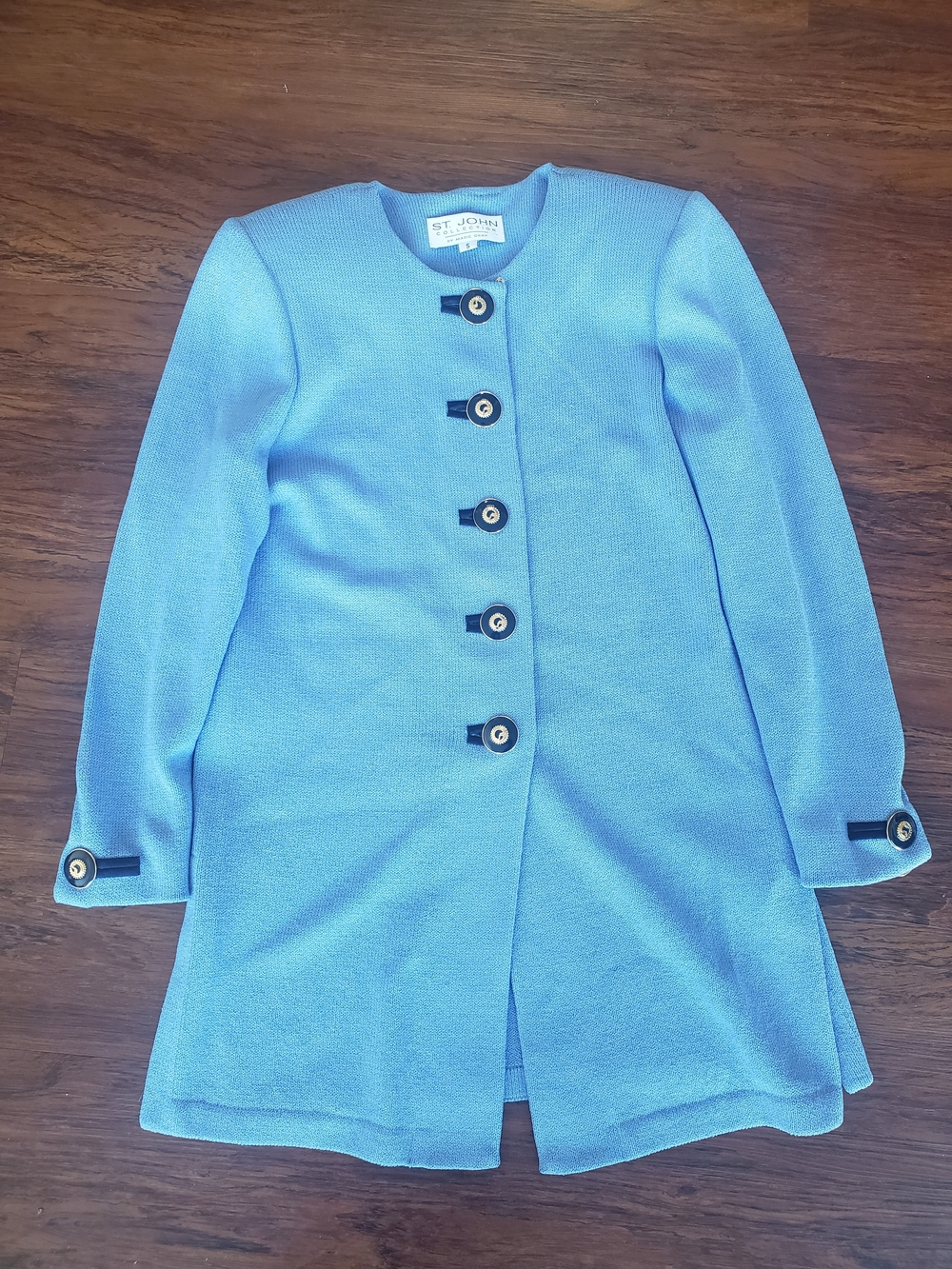 St John Marie Gray Blue Blue Coatigan Size Small Vintage Preppy Designer Retro